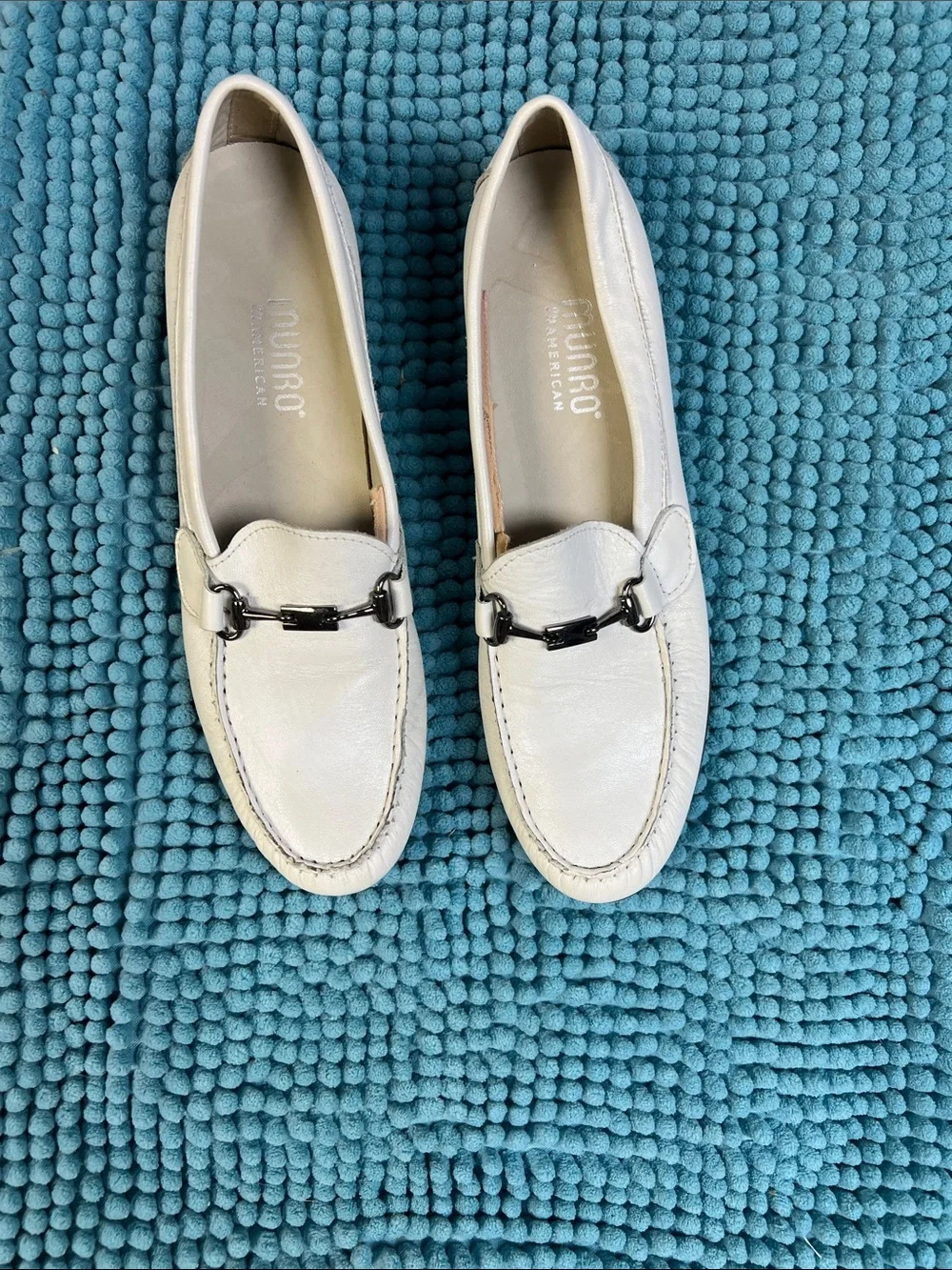 Classic white leather Bit Loafers with Metal Accent - Women's Slip-Ons